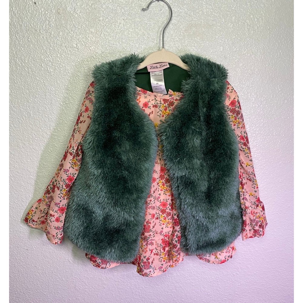 Toddler flower shirt green vest 3T